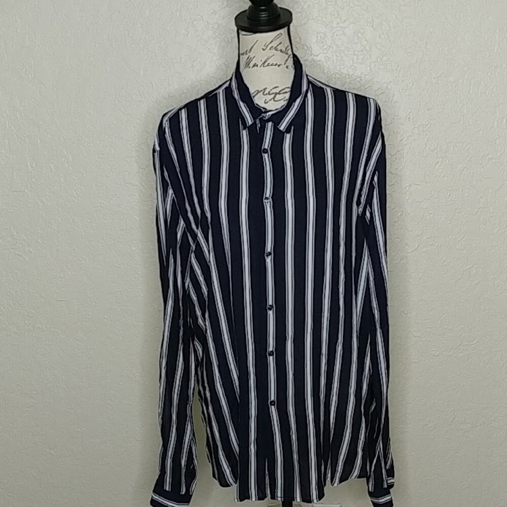 Zara Slim Fit Striped Button Front Shirt Size L